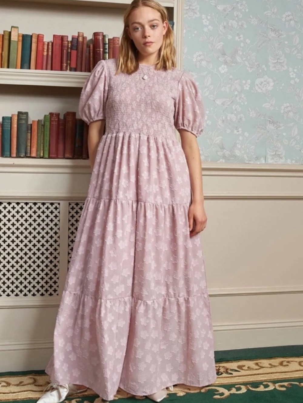 Sister Jane mother's mind tiered maxi dress swiss dot floral pink Size XS
